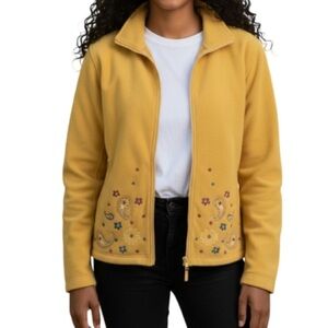 VINTAGE Tradition Country Paisley Embroidered Fleece Jacket Tan Zip Grandma L